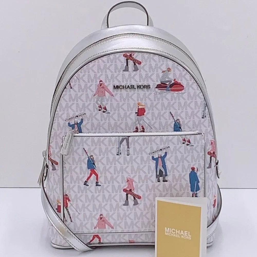 Michael Kors Jet Set Girls Adina Medium Backpack Bright White Silver Multi - Picture 3 of 16